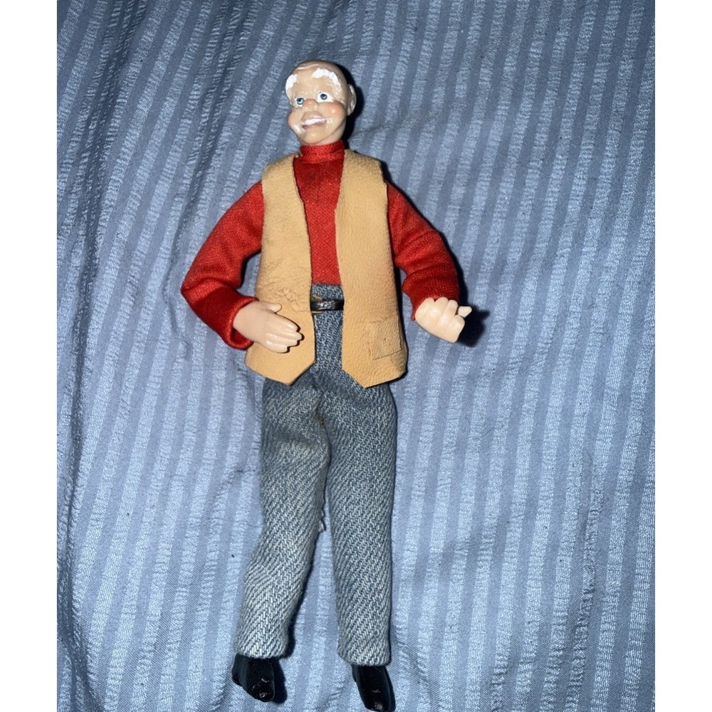 Vintage Bendable Man in Vest Pants Belt Dollhouse Doll Miniature 6.5" Tall